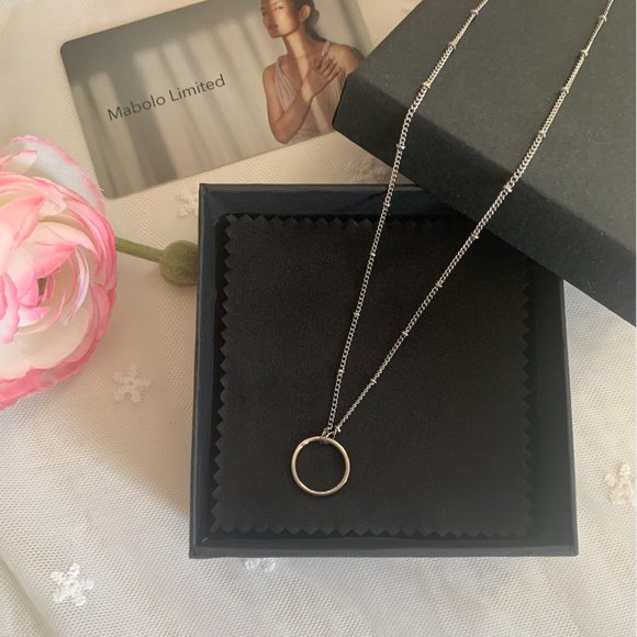 925 Sterling Silver Circle Ring Choker Necklace - Picture 9 of 16